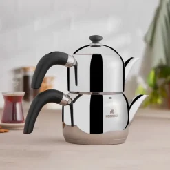 Edge Stainless Steel Induction Teapot Set, Small, Silver Black Turkish Coffee Pots|Turkish Teapots