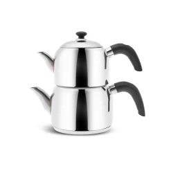 Edge Stainless Steel Induction Teapot Set, Small, Silver Black Turkish Coffee Pots|Turkish Teapots