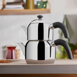 Edge Stainless Steel Induction Teapot Set, Small, Silver Black Turkish Coffee Pots|Turkish Teapots