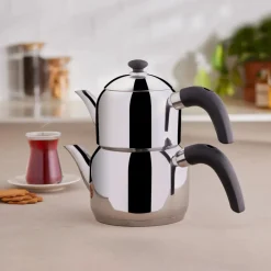 Edge Stainless Steel Induction Teapot Set, Small, Silver Black Turkish Coffee Pots|Turkish Teapots