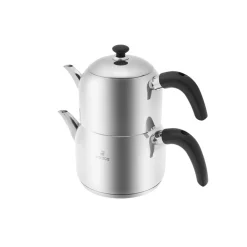 Edge Stainless Steel Induction Teapot Set, Small, Silver Black Turkish Coffee Pots|Turkish Teapots