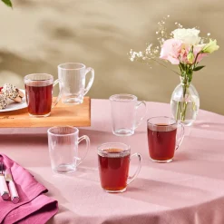 Outlet Edna 6-Piece Glass Turkish Tea Set for 6 People, 160ml, Transparent Turkish Tea Sets