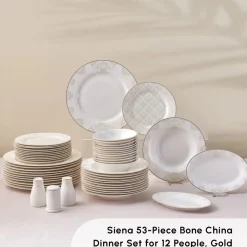 New Elegance Bone China Siena 53-Piece Dinner Set for 12 People, See All Dinner Sets|Bone China Dinner Sets
