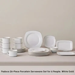 Sale Elegance Bone Padoca 26-Piece Half Square Serveware Set for 6 People, See All Serveware Sets|Porcelain Serveware Sets