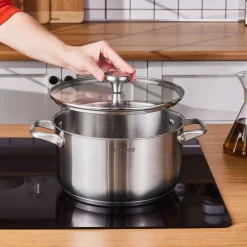 Best Elite Stainless Steel Induction Stock Pot & Lid, 24cm, Silver Pots|Induction Cookware