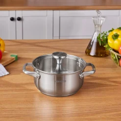 Discount Elite Stainless Steel Induction Stock Pot & Lid, 18cm, Silver Pots|Induction Cookware
