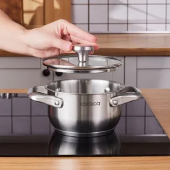 Online Elite Stainless Steel Induction Mini Stock Pot & Lid, 14cm, Silver Pots|Induction Cookware