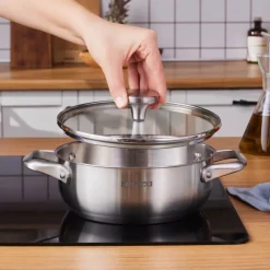 Sale Elite Stainless Steel Induction Shallow Casserole & Lid, 20cm, Silver Pots|Induction Cookware