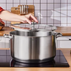 Best Elite Stainless Steel Induction Stock Pot & Lid, 34cm, Silver Induction Cookware