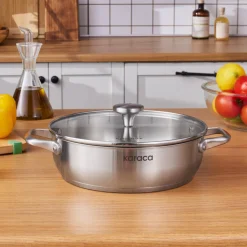 Best Elite Stainless Steel Induction Shallow Casserole & Lid, 26cm, Silver Pots|Induction Cookware