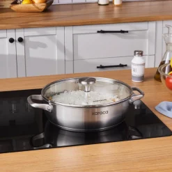 Best Elite Stainless Steel Induction Shallow Casserole & Lid, 26cm, Silver Pots|Induction Cookware