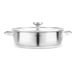 Best Elite Stainless Steel Induction Shallow Casserole & Lid, 26cm, Silver Pots|Induction Cookware
