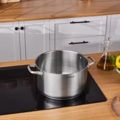 Outlet Elite Stainless Steel Induction Stock Pot & Lid, 28cm, Silver Pots|Induction Cookware