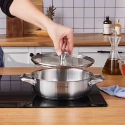 Elite Stainless Steel Induction Shallow Casserole & Lid, 22cm, Silver Pots|Induction Cookware