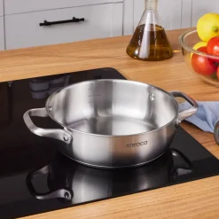 Elite Stainless Steel Induction Shallow Casserole & Lid, 22cm, Silver Pots|Induction Cookware