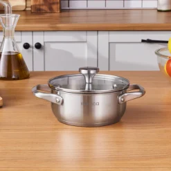 Outlet Elite Stainless Steel Induction Shallow Casserole & Lid 16cm Pots|Induction Cookware