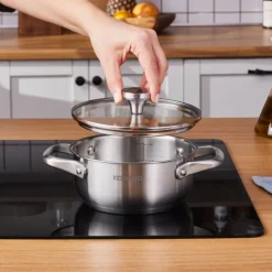 Outlet Elite Stainless Steel Induction Shallow Casserole & Lid 16cm Pots|Induction Cookware