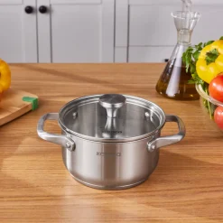 Discount Elite Stainless Steel Induction Stock Pot, Lid, 16cm, Silver Pots|Induction Cookware