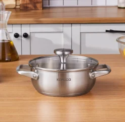 Outlet Elite Stainless Steel Induction Shallow Casserole & Lid, 18cm, Silver Pots|Induction Cookware