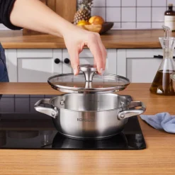 Outlet Elite Stainless Steel Induction Shallow Casserole & Lid, 18cm, Silver Pots|Induction Cookware