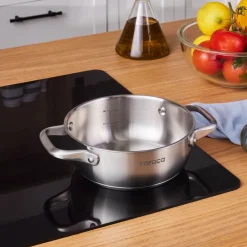 Outlet Elite Stainless Steel Induction Shallow Casserole & Lid, 18cm, Silver Pots|Induction Cookware