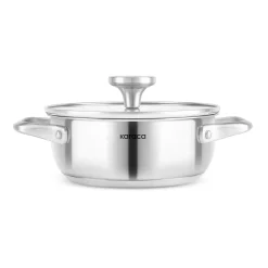 Outlet Elite Stainless Steel Induction Shallow Casserole & Lid, 18cm, Silver Pots|Induction Cookware