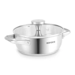 Outlet Elite Stainless Steel Induction Shallow Casserole & Lid, 18cm, Silver Pots|Induction Cookware