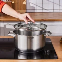 Clearance Elite Stainless Steel Induction Stock Pot & Lid, 26cm, Silver Pots|Induction Cookware