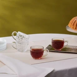 Outlet Emel 4-Piece Glass Tea Cup Set, 180ml, Transparent Tea Set|Turkish Tea Sets