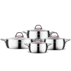 Online Emirgan 8-Piece Stainless Steel Induction Cookware Set, Silver Red Induction Cookware|Stainless Steel Cookware Sets