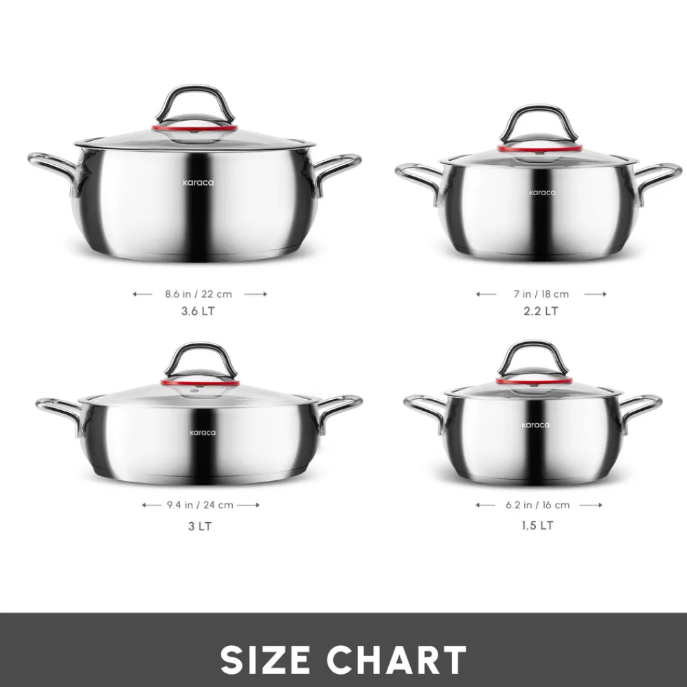 Online Emirgan 8-Piece Stainless Steel Induction Cookware Set, Silver Red Induction Cookware|Stainless Steel Cookware Sets