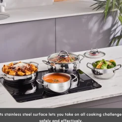 Online Emirgan 8-Piece Stainless Steel Induction Cookware Set, Silver Red Induction Cookware|Stainless Steel Cookware Sets