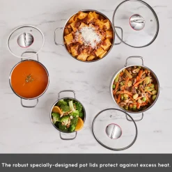 Online Emirgan 8-Piece Stainless Steel Induction Cookware Set, Silver Red Induction Cookware|Stainless Steel Cookware Sets