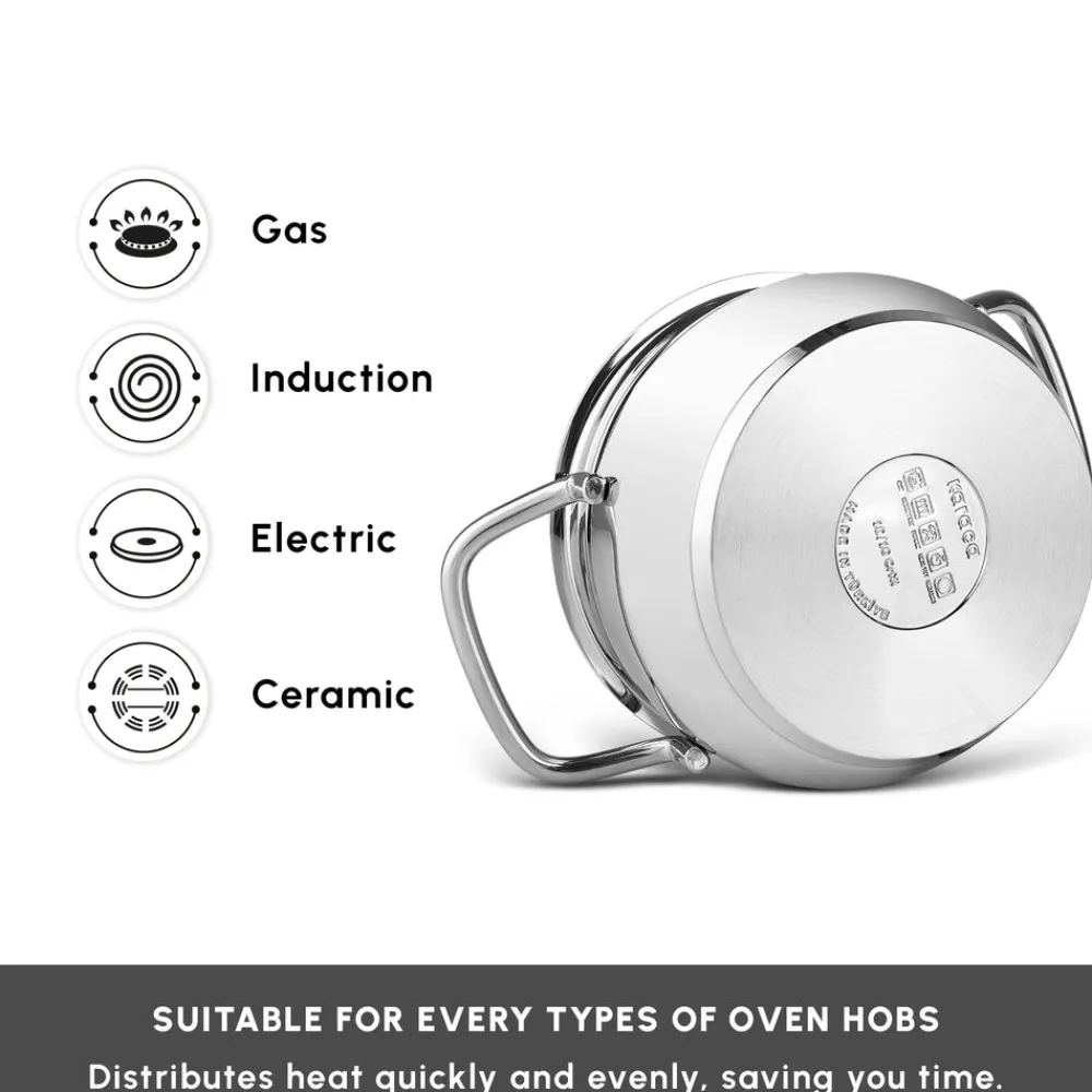 Online Emirgan 8-Piece Stainless Steel Induction Cookware Set, Silver Red Induction Cookware|Stainless Steel Cookware Sets