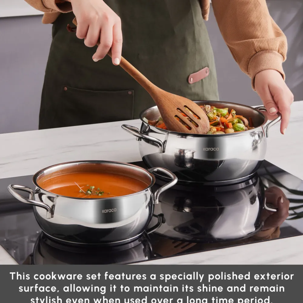 Online Emirgan 8-Piece Stainless Steel Induction Cookware Set, Silver Red Induction Cookware|Stainless Steel Cookware Sets