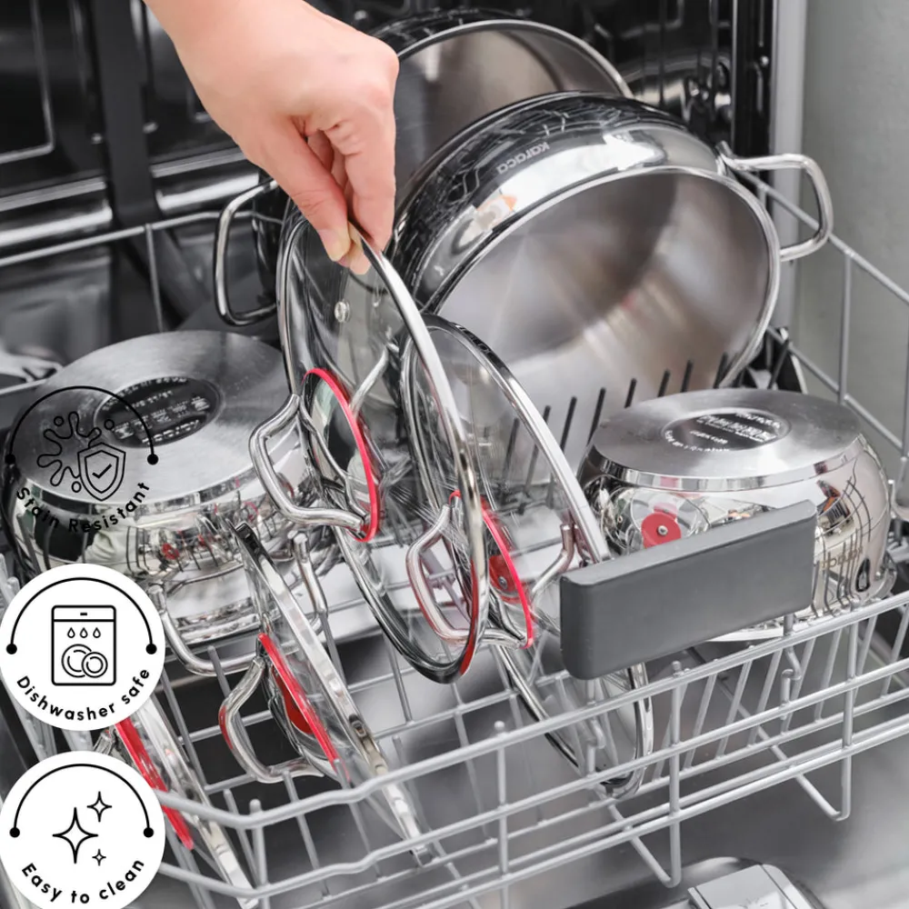 Online Emirgan 8-Piece Stainless Steel Induction Cookware Set, Silver Red Induction Cookware|Stainless Steel Cookware Sets