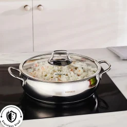 Emirgan Stainless Steel Shallow Casserole with Lid, 26cm, Silver Pots