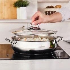 Emirgan Stainless Steel Shallow Casserole with Lid, 26cm, Silver Pots