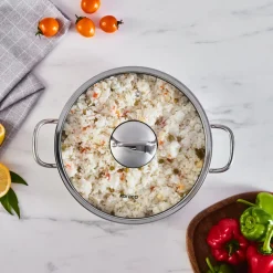 Emirgan Stainless Steel Shallow Casserole with Lid, 26cm, Silver Pots