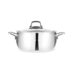 Emirgan Stainless Steel Shallow Casserole with Lid, 26cm, Silver Pots