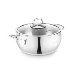 Emirgan Stainless Steel Shallow Casserole with Lid, 26cm, Silver Pots