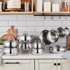 Emirgan Stainless Steel Shallow Casserole with Lid, 26cm, Silver Pots