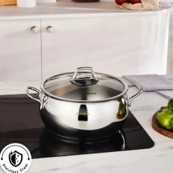 Hot Emirgan Stainless Steel Stockpot with Lid, 24cm, Silver Pots