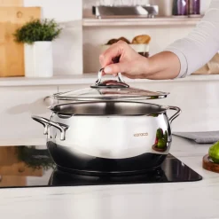 Hot Emirgan Stainless Steel Stockpot with Lid, 24cm, Silver Pots