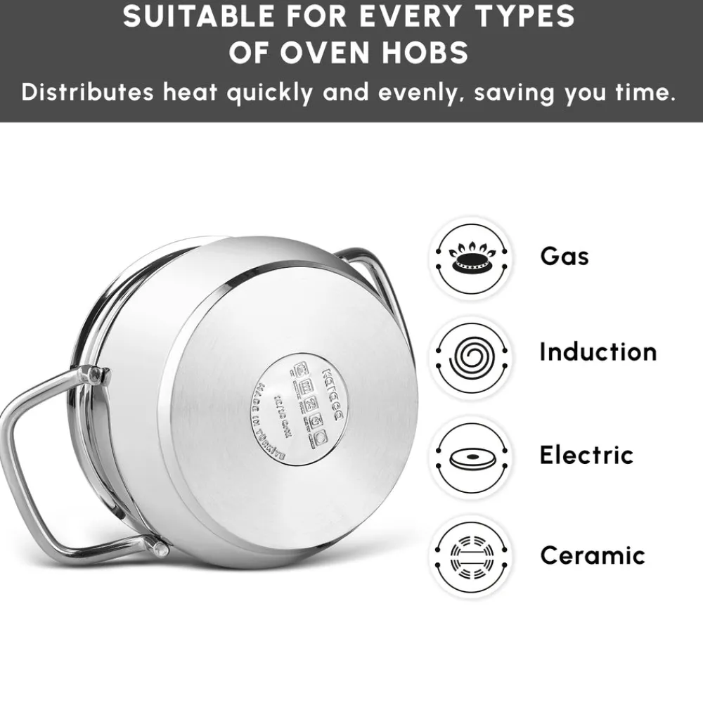 Sale Emirgan XL 10-Piece Stainless Steel Induction Cookware Set with Storage Container, Silver Red Induction Cookware|Stainless Steel Cookware Sets