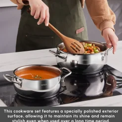 Sale Emirgan XL 10-Piece Stainless Steel Induction Cookware Set with Storage Container, Silver Red Induction Cookware|Stainless Steel Cookware Sets