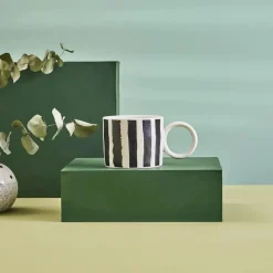 Clearance Erica Striped Porcelain Mug, 350ml, Black Mugs