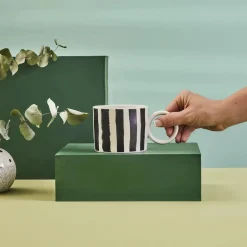 Clearance Erica Striped Porcelain Mug, 350ml, Black Mugs