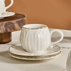 Sale Eylul 12-Piece Bone China Espresso Turkish Coffee Cup Set for 6 People, 85ml, White Espresso & Turkish Coffee Cup Sets