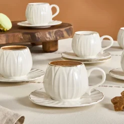 Sale Eylul 12-Piece Bone China Espresso Turkish Coffee Cup Set for 6 People, 85ml, White Espresso & Turkish Coffee Cup Sets